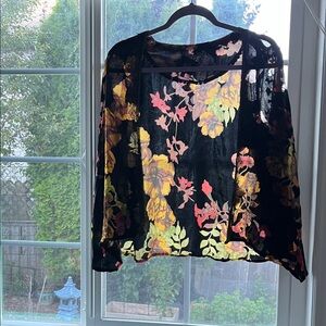 W5 Boho Viscose Blend Black Velvet Floral Burn Out Cardigan Size Small